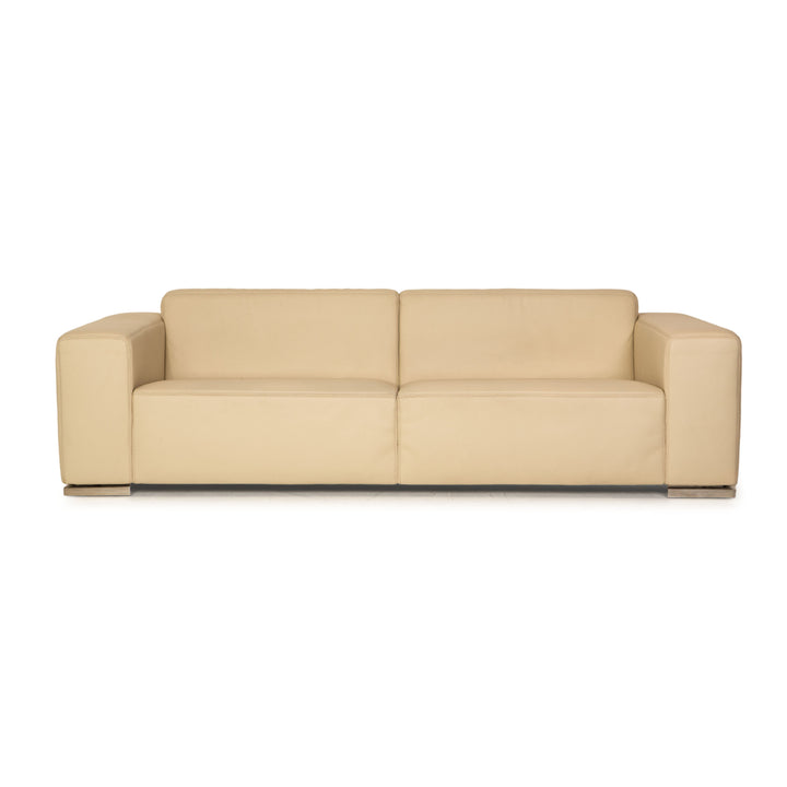 Rivolta Milano Leather Three Seater Cream Sofa Couch