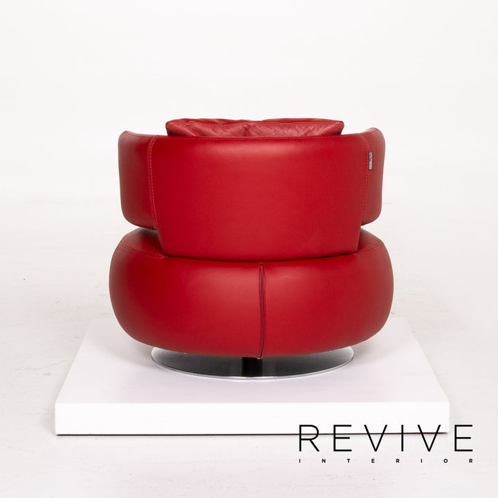 Roche Bobois Curl Leder Sessel Rot Drehbar #14138