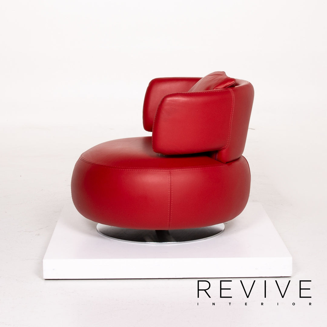 Roche Bobois Curl Leather Armchair Red Swivel #14138