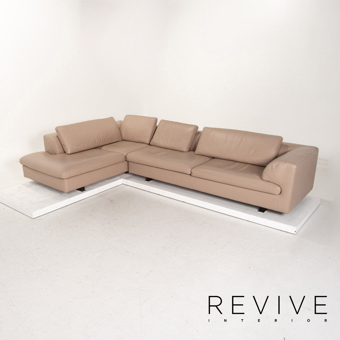 Roche Bobois Leder Ecksofa Beige Sofa Couch #15329