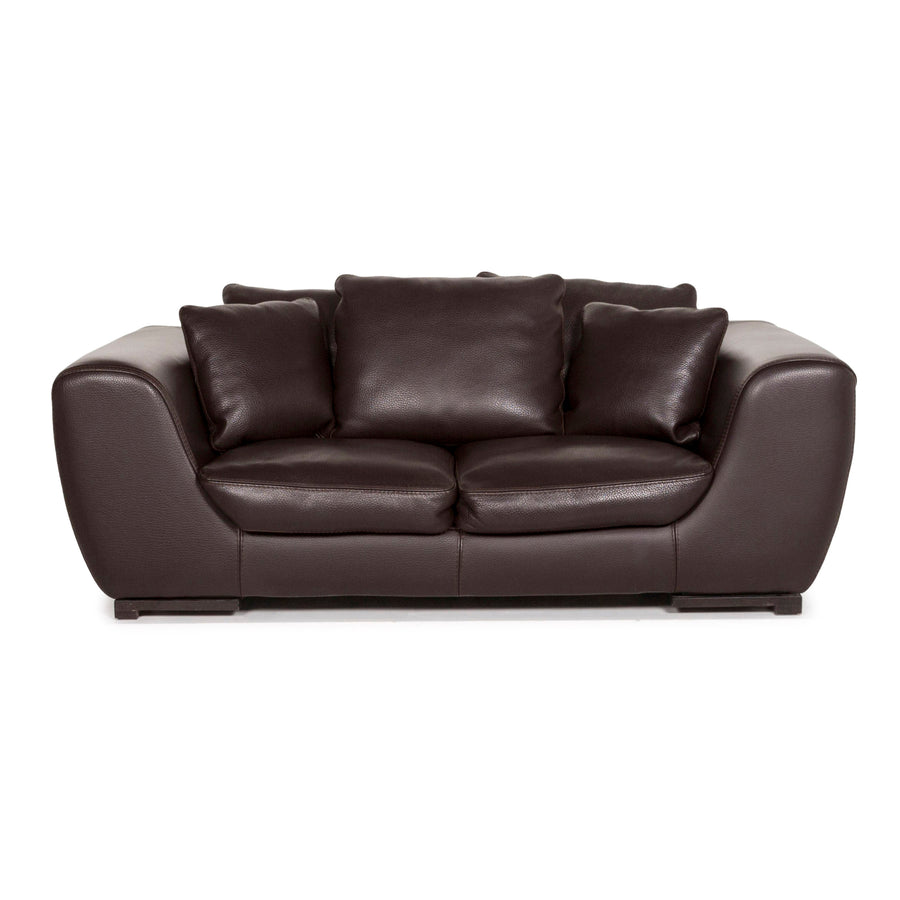 Roche Bobois Leather Sofa Brown Dark Brown Two Seater Couch #12639