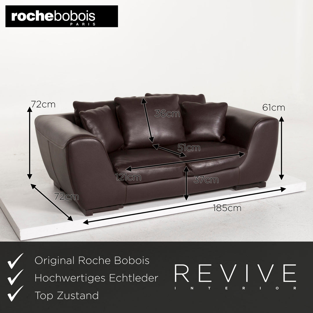 Roche Bobois Leather Sofa Brown Dark Brown Two Seater Couch #12639