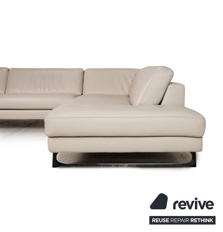 Roche Bobois Leather Sofa Light Gray Corner Sofa Couch