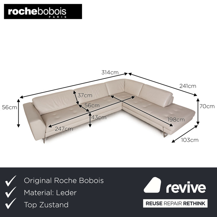 Roche Bobois Leder Sofa Hellgrau Ecksofa Couch