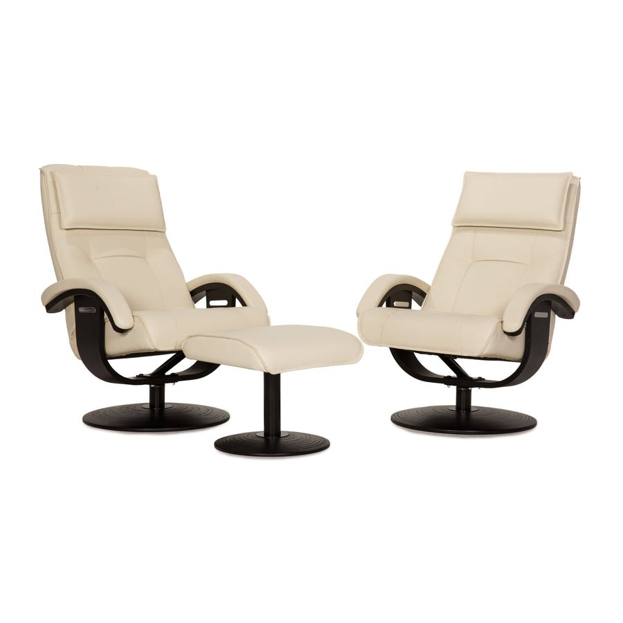 Roche Bobois Master leather lounge chair set cream function footstool
