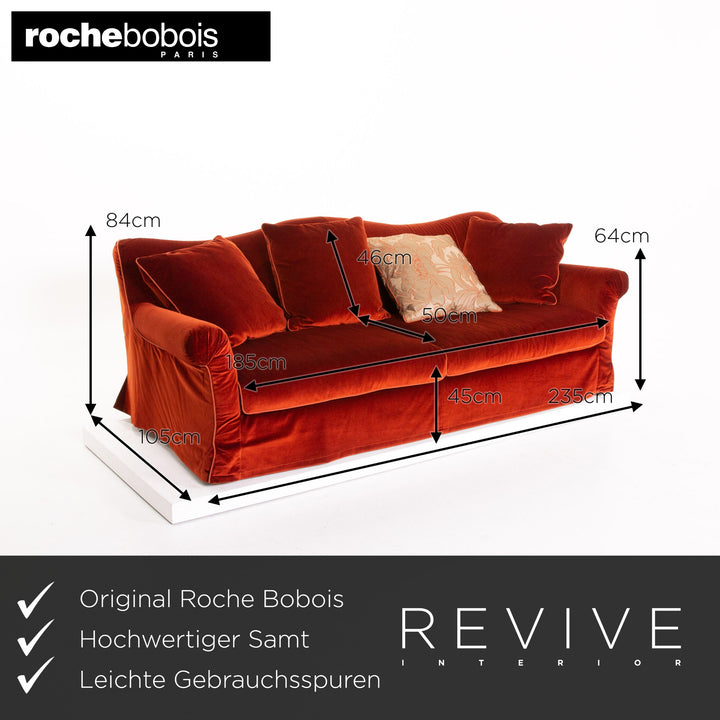 Roche Bobois Samt Stoff Sofa Rot Rotorange Dreisitzer Couch #13873
