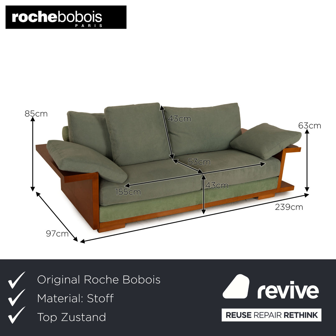 Roche Bobois Fabric Three Seater Green Sofa Couch