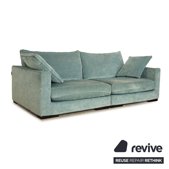 Roche Bobois Fabric Three Seater Light Blue Mint Sofa Couch