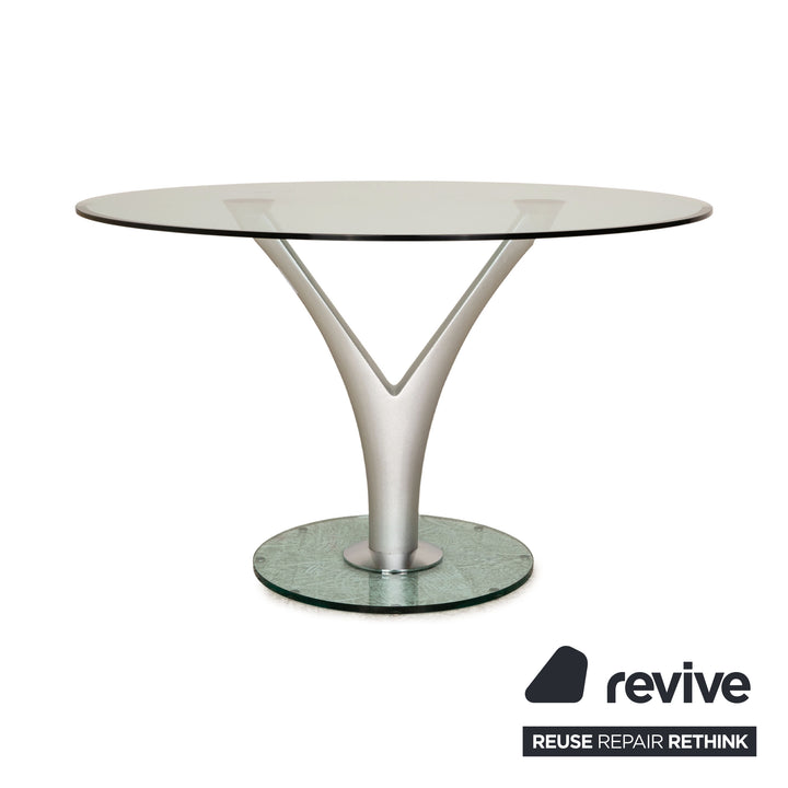 Rolf Benz 1210 glass dining table silver round 120 x 120 cm