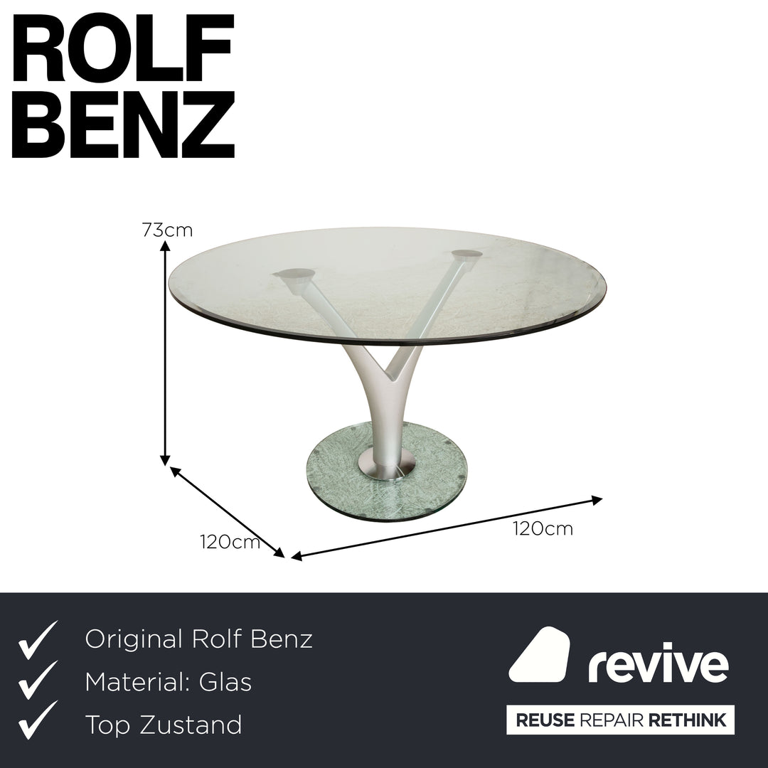Rolf Benz 1210 Glas Esstisch Silber Rund 120 x 120 cm