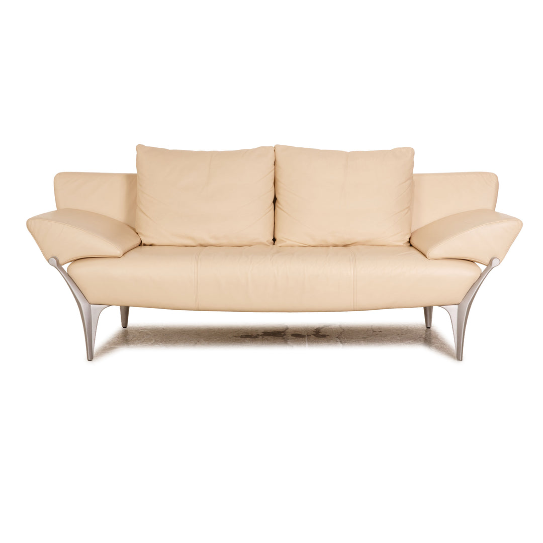 Rolf Benz 1600 leather cream two-seater sofa couch manual function