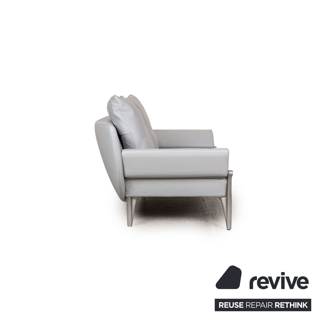 Rolf Benz 1600 leather three-seater ice blue sofa couch function