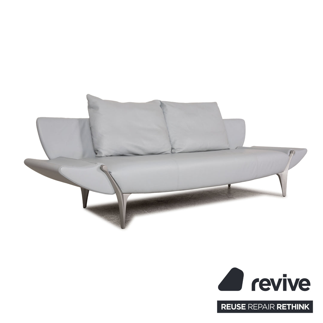 Rolf Benz 1600 leather three-seater ice blue sofa couch function