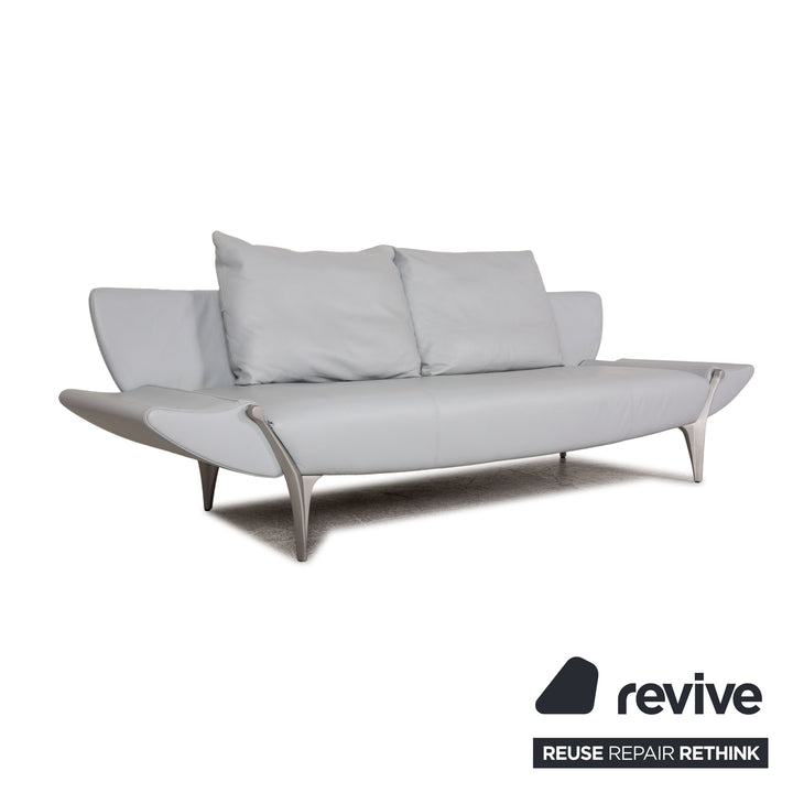 Rolf Benz 1600 leather three-seater ice blue sofa couch function