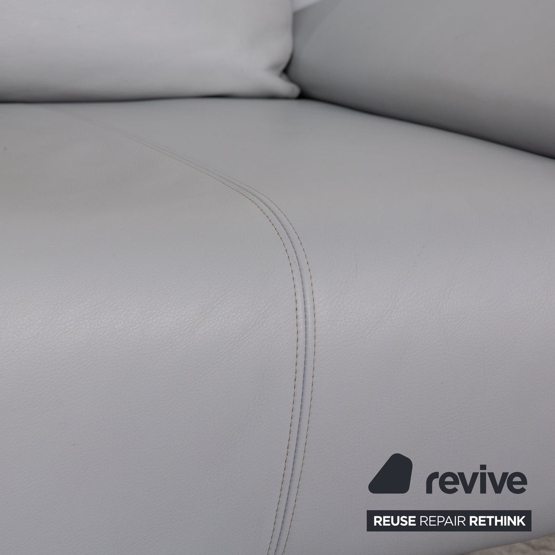 Rolf Benz 1600 leather three-seater ice blue sofa couch function