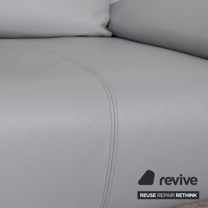 Rolf Benz 1600 leather three-seater ice blue sofa couch function