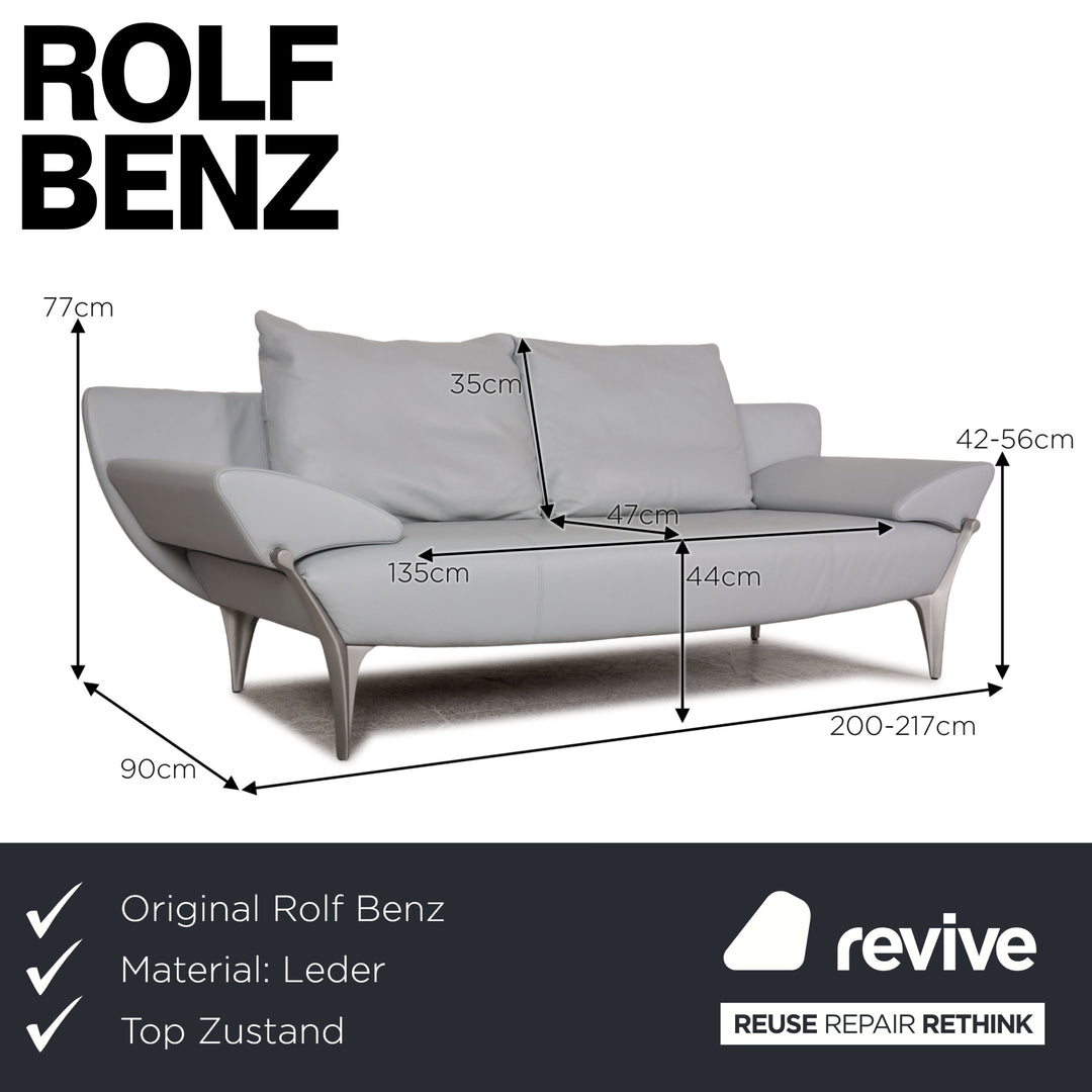 Rolf Benz 1600 leather three-seater ice blue sofa couch function