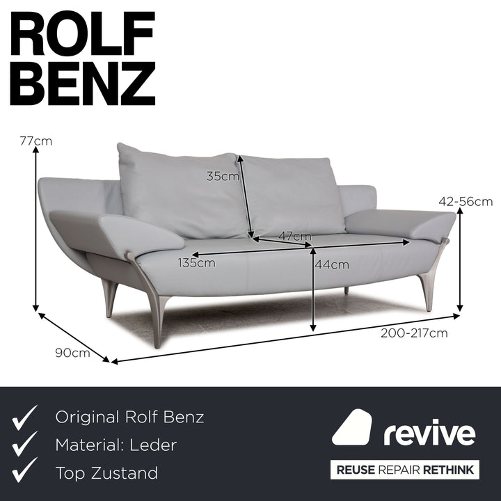 Rolf Benz 1600 leather three-seater ice blue sofa couch function