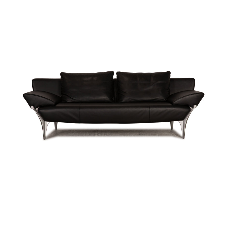 Rolf Benz 1600 leather three-seater black sofa couch function