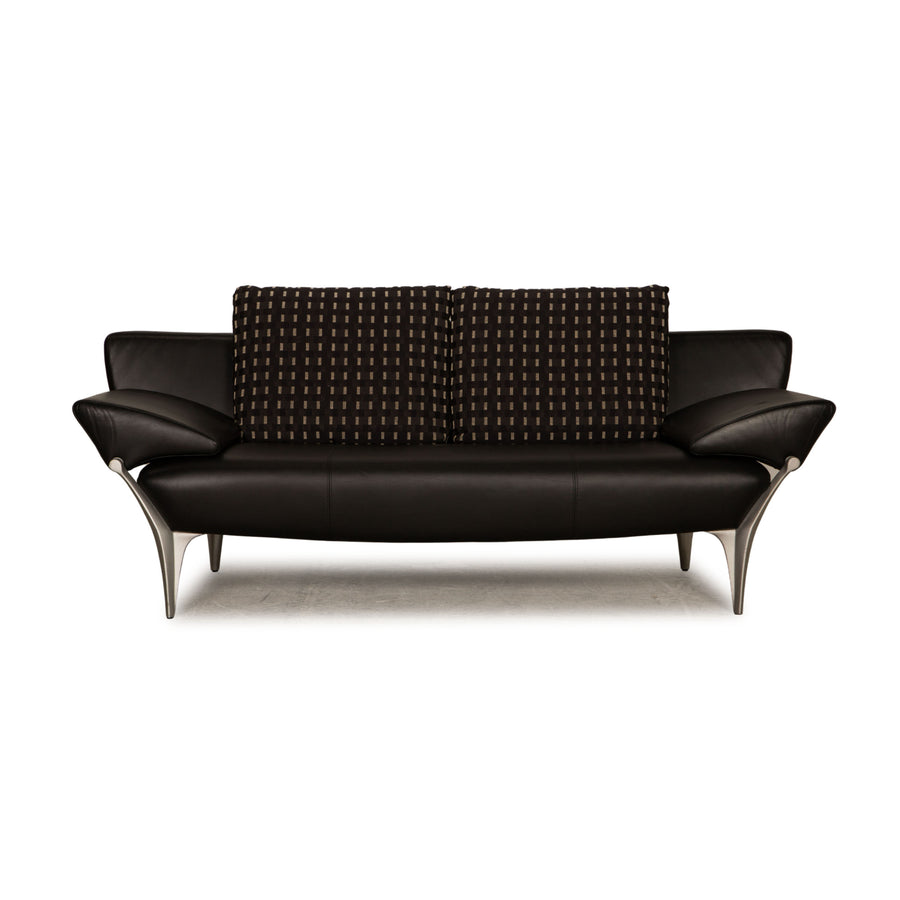 Rolf Benz 1600 leather three-seater black sofa couch function