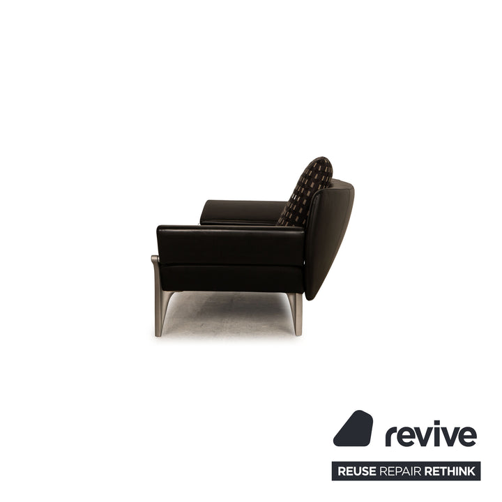 Rolf Benz 1600 leather three-seater black sofa couch function