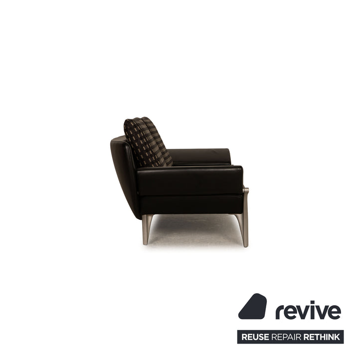 Rolf Benz 1600 leather three-seater black sofa couch function