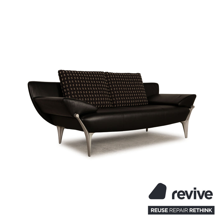 Rolf Benz 1600 leather three-seater black sofa couch function