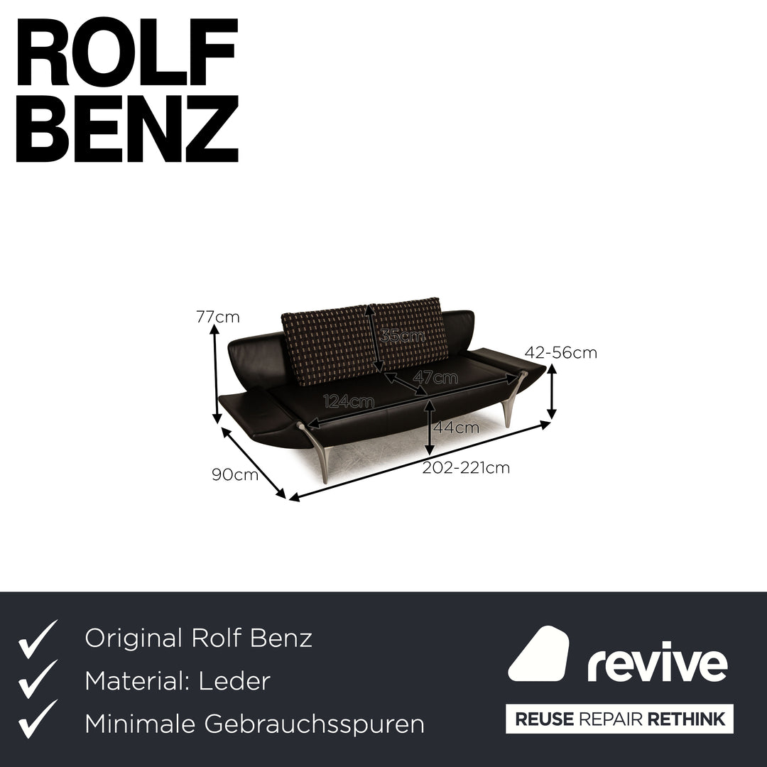 Rolf Benz 1600 leather three-seater black sofa couch function