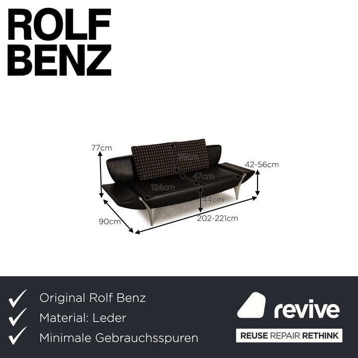 Rolf Benz 1600 leather three-seater black sofa couch function