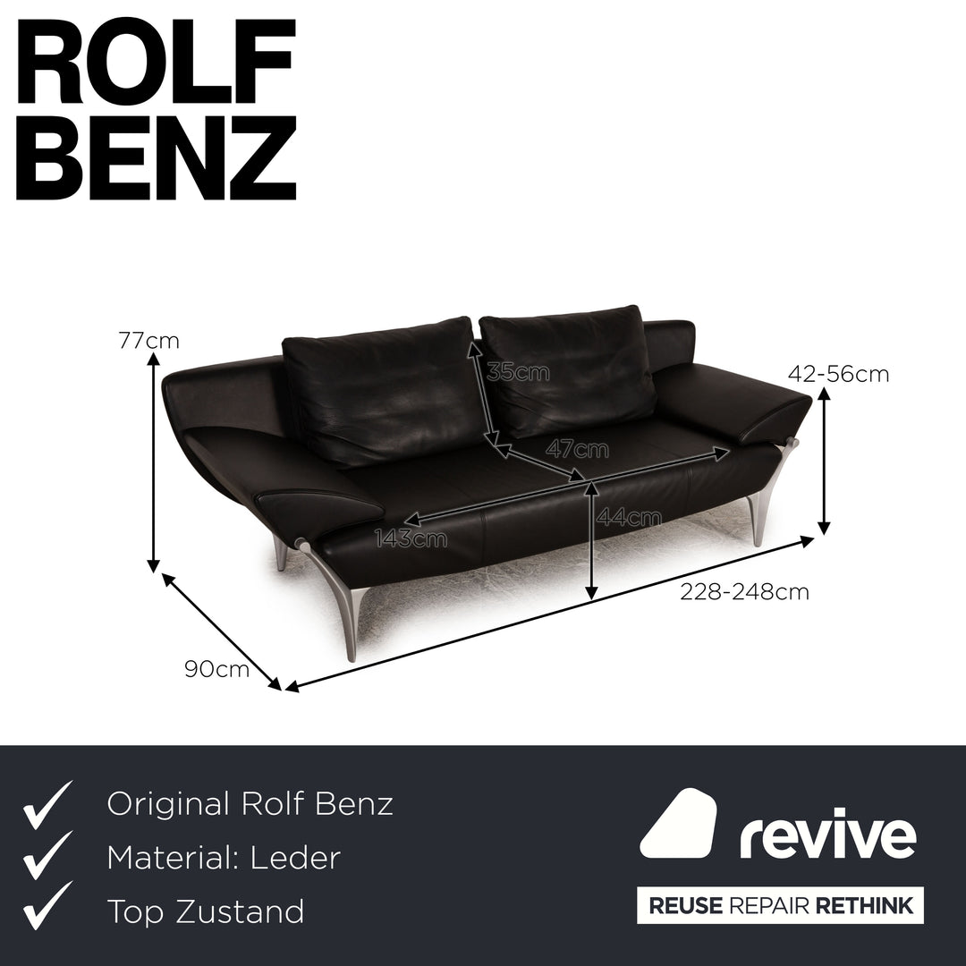 Rolf Benz 1600 Leder Dreisitzer Schwarz Sofa Couch Funktion