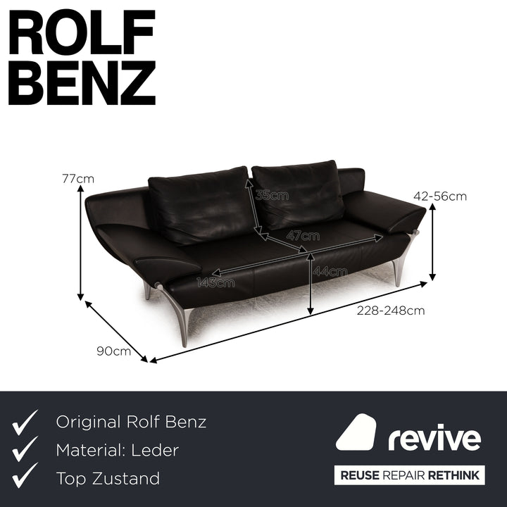 Rolf Benz 1600 Leder Dreisitzer Schwarz Sofa Couch Funktion