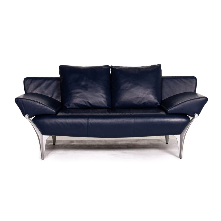 Rolf Benz 1600 Leder Sofa Blau Dunkelblau Zweisitzer Funktion Couch #14287