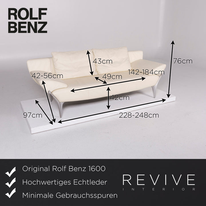 Rolf Benz 1600 Leder Sofa Creme Dreisitzer #11231