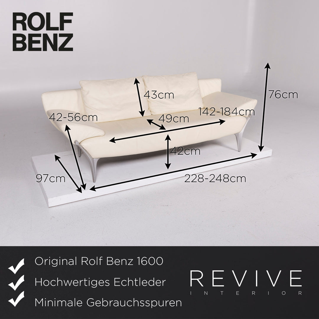 Rolf Benz 1600 leather sofa cream three-seater #11231