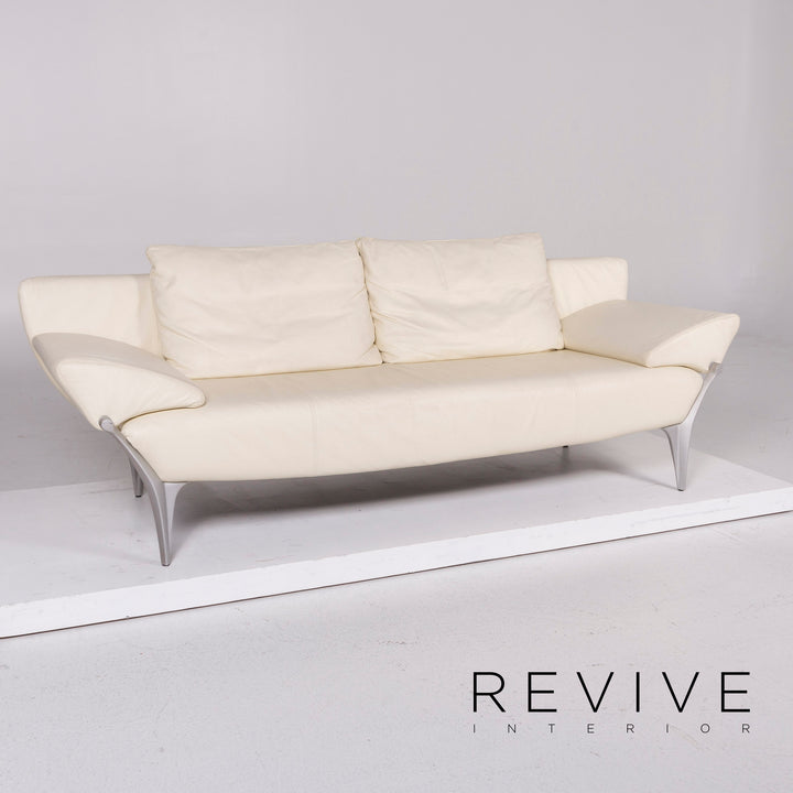 Rolf Benz 1600 Leder Sofa Creme Dreisitzer #11231