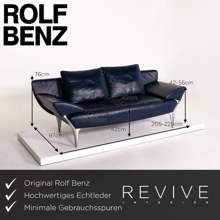 Rolf Benz 1600 leather sofa set blue dark blue two-seater function couch #14549