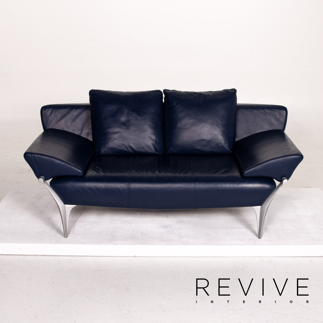 Rolf Benz 1600 Leder Sofa Garnitur Blau Dunkelblau Zweisitzer Funktion Couch #14549