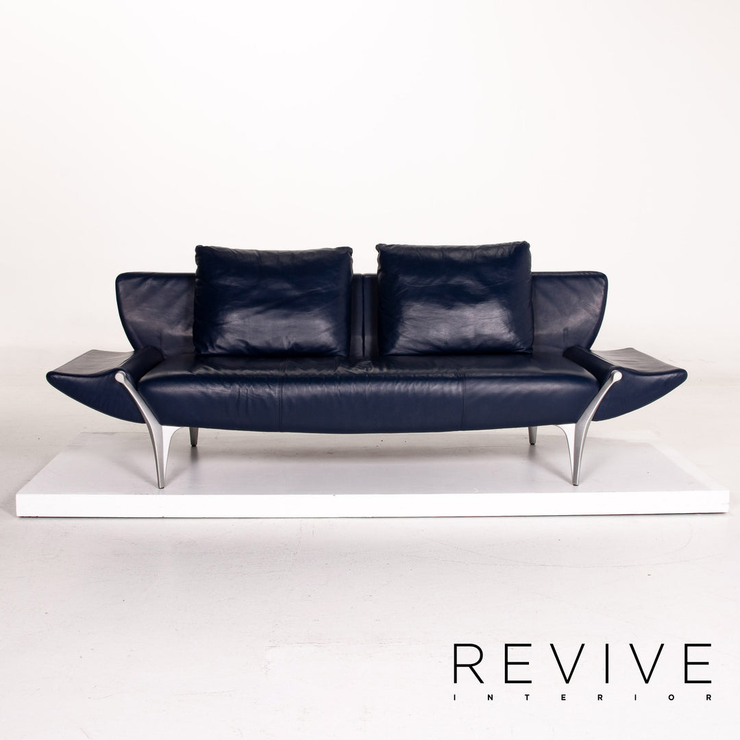 Rolf Benz 1600 Leder Sofa Garnitur Blau Dunkelblau Zweisitzer Funktion Couch #14549