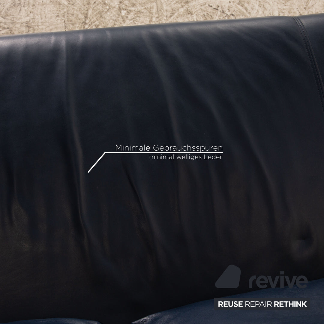Rolf Benz 1600 Leder Sofa Garnitur Blau Zweisitzer Sessel Hocker Couch manuelle Funktion