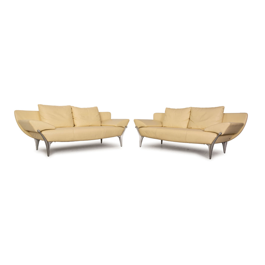 Rolf Benz 1600 leather sofa set cream two-seater couch function