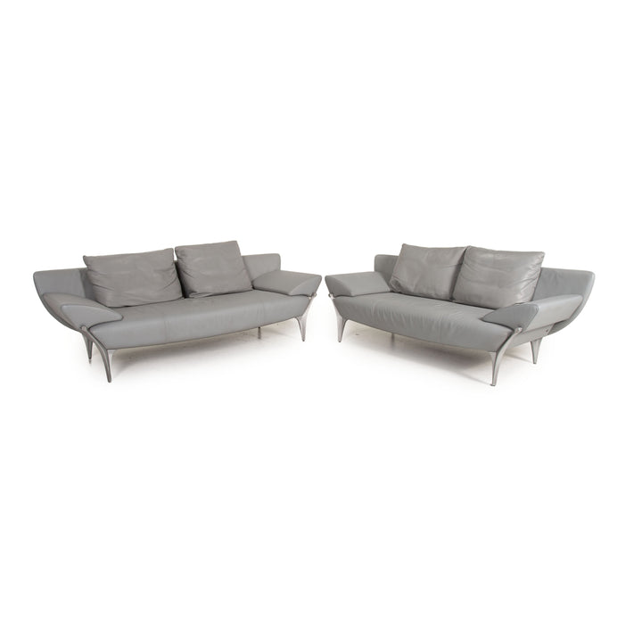 Rolf Benz 1600 Leder Sofa Garnitur Grau 1xDreisitzer 1xZweisitzer
