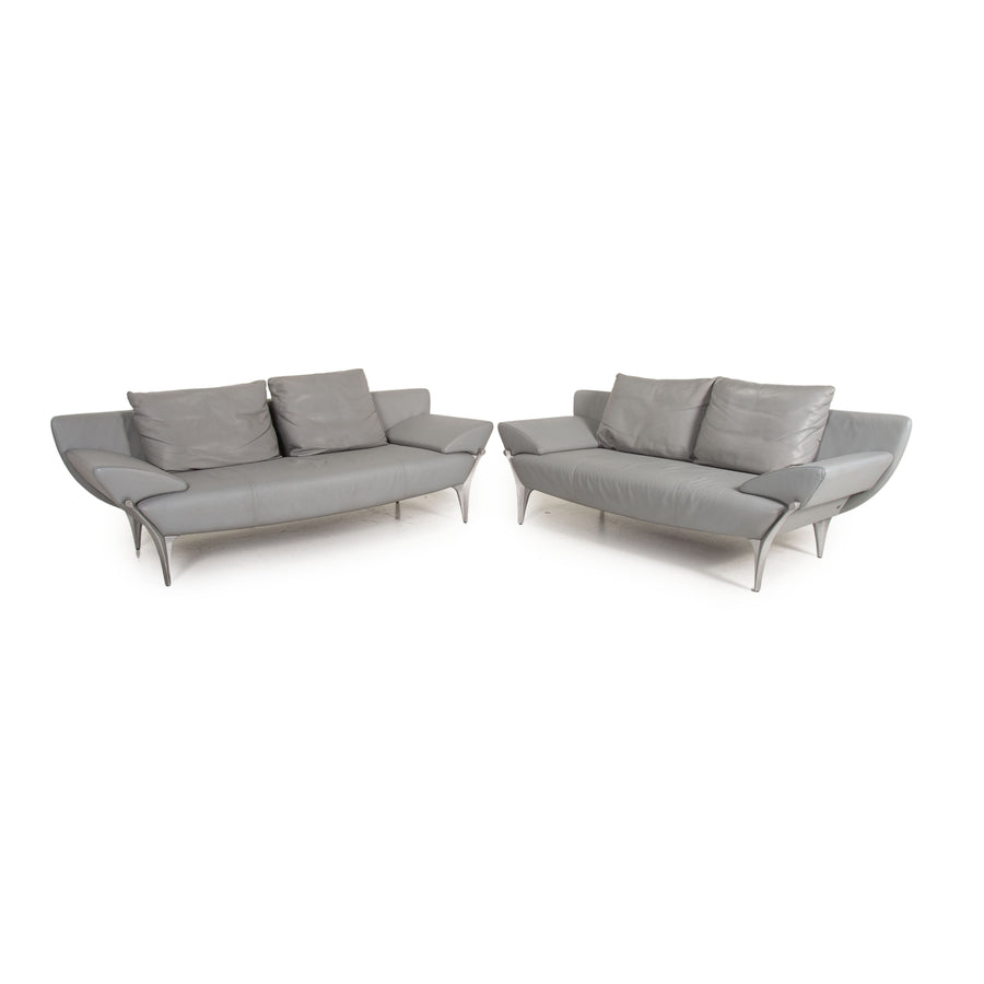 Rolf Benz 1600 Leder Sofa Garnitur Grau 1xDreisitzer 1xZweisitzer