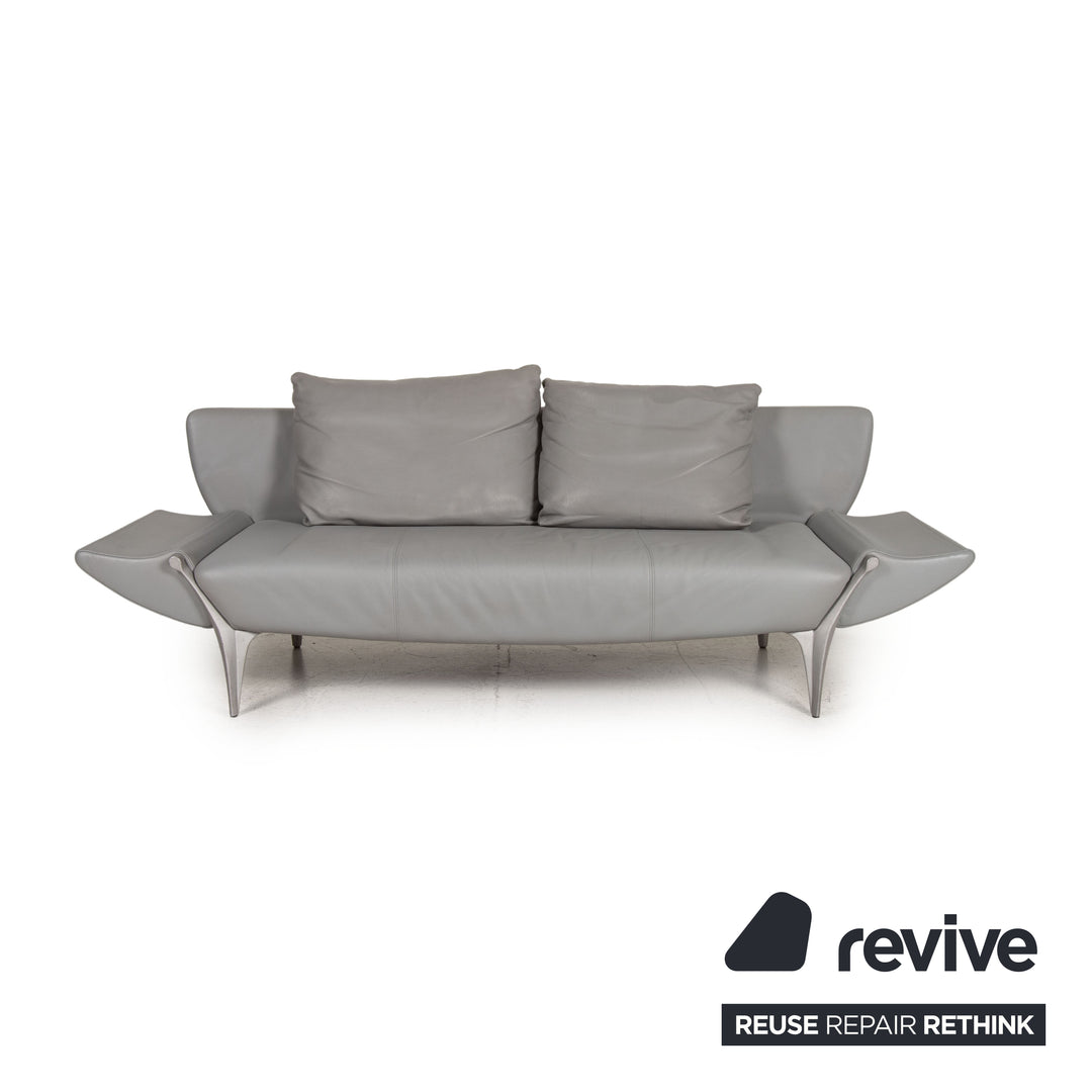 Rolf Benz 1600 Leder Sofa Garnitur Grau 1xDreisitzer 1xZweisitzer