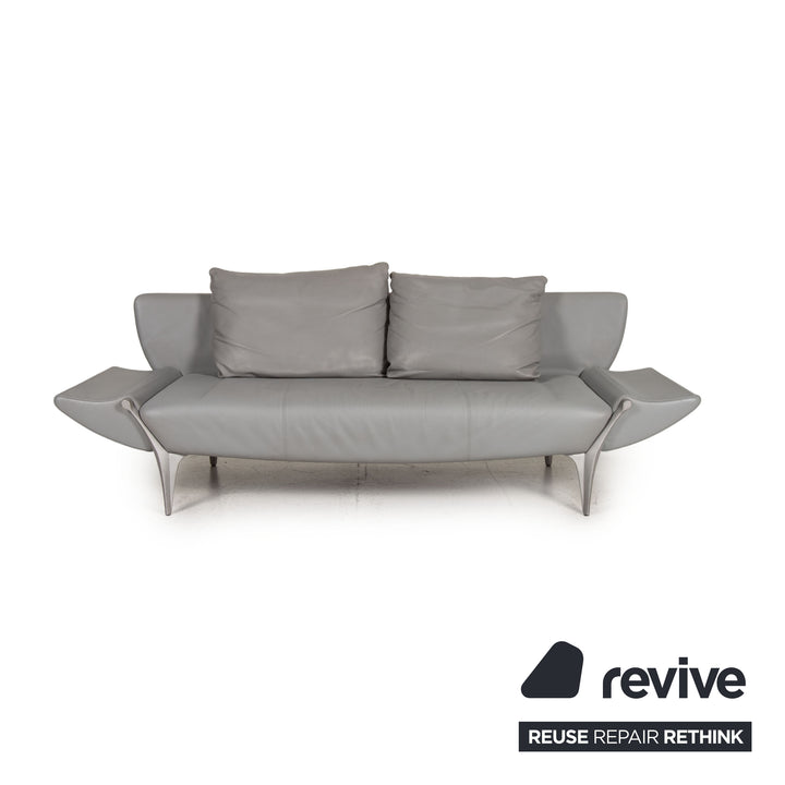 Rolf Benz 1600 Leder Sofa Garnitur Grau 1xDreisitzer 1xZweisitzer
