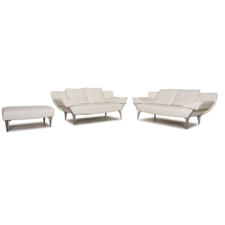Rolf Benz 1600 leather sofa set white three-seater stool couch function