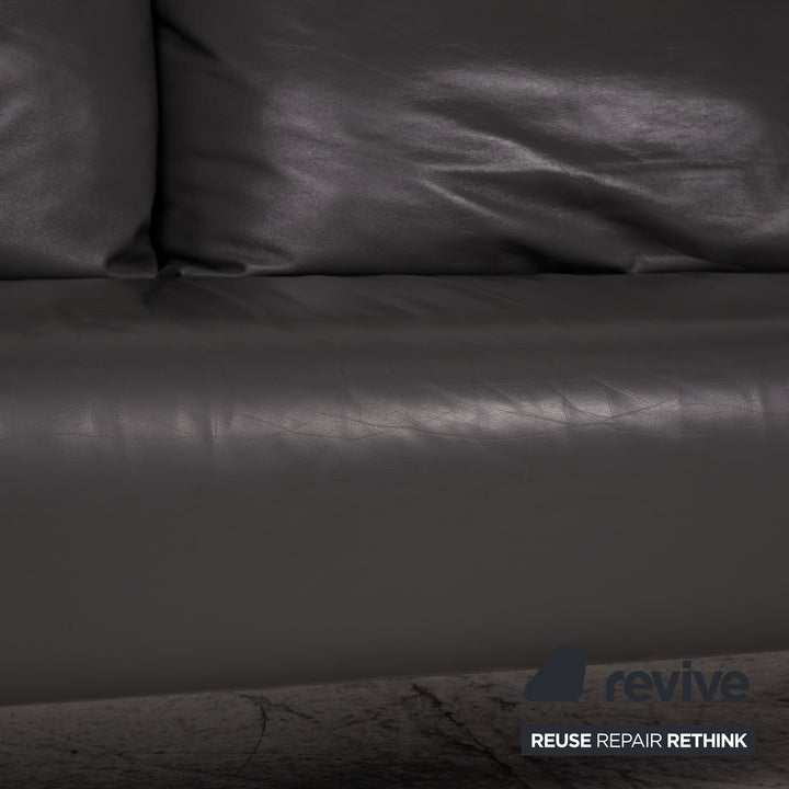Rolf Benz 1600 Leder Sofa Grau Dreisitzer Couch Funktion