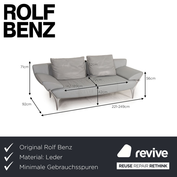 Rolf Benz 1600 Leder Sofa Grau Dreisitzer Funktion Armlehnenfunktion Couch