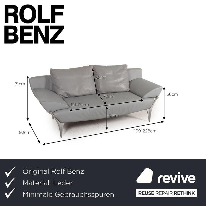 Rolf Benz 1600 Leder Sofa Grau Zweisitzer Funktion Armlehnenfunktion Couch