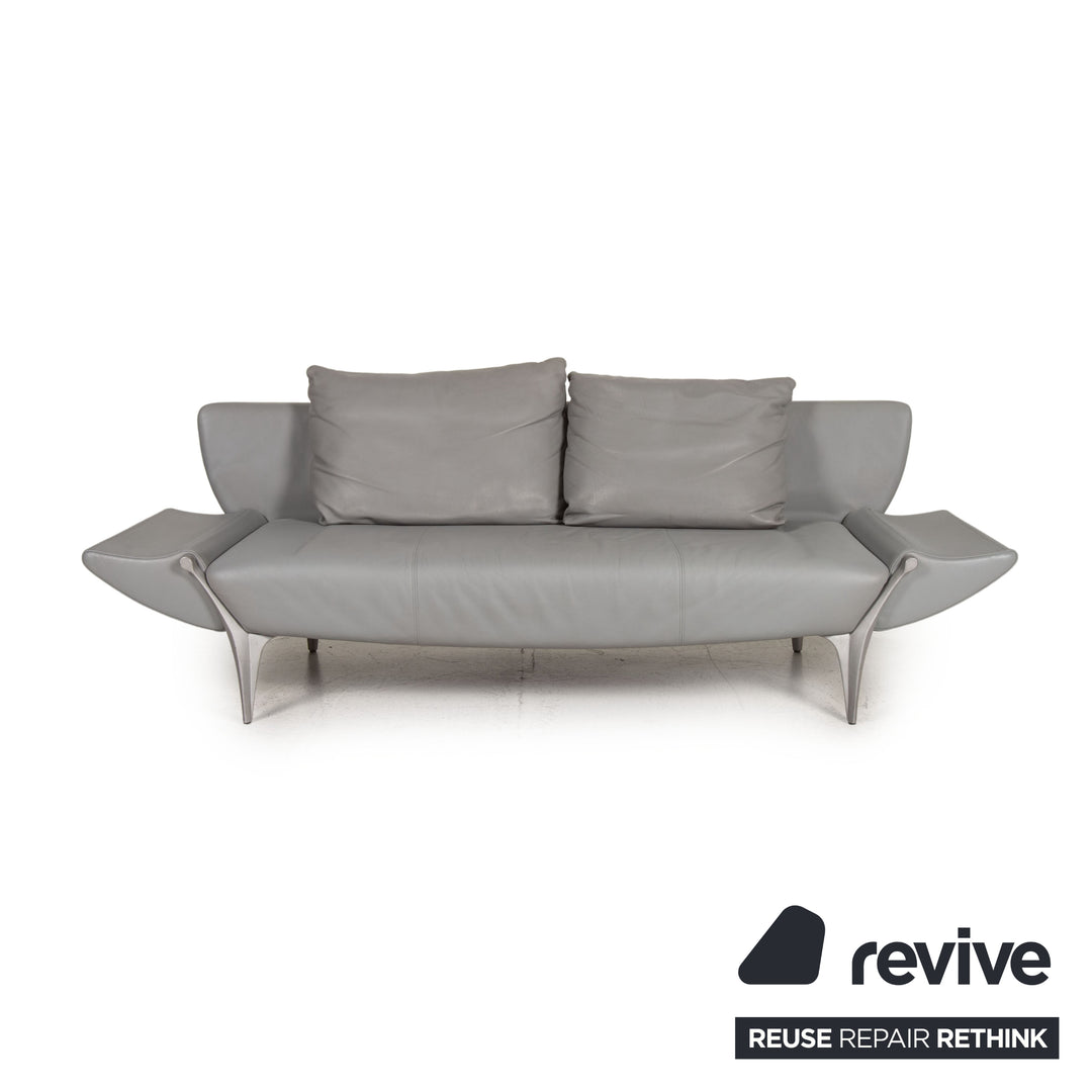 Rolf Benz 1600 Leder Sofa Grau Zweisitzer Funktion Armlehnenfunktion Couch