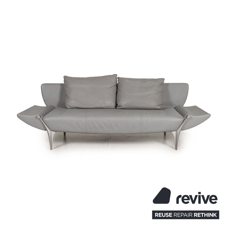 Rolf Benz 1600 Leder Sofa Grau Zweisitzer Funktion Armlehnenfunktion Couch